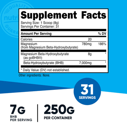 Nutricost Magnesium BHB Salts 250g Unflavored | Exogenous Ketone Supplement