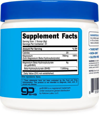 Nutricost Magnesium BHB Salts 250g Unflavored | Exogenous Ketone Supplement