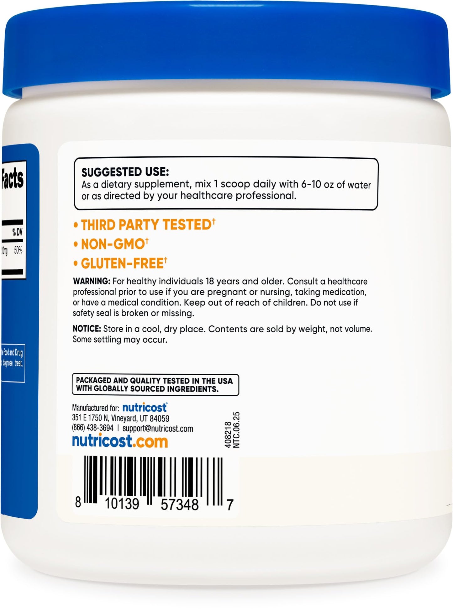 Nutricost Magnesium Bisglycinate Powder (Unflavored, 250g) – Non-GMO, Vegan