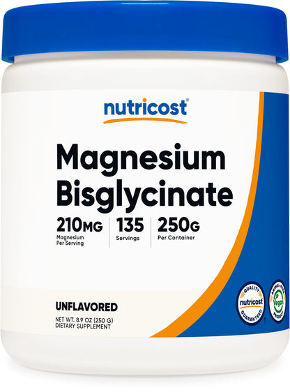 Nutricost Magnesium Bisglycinate Powder (Unflavored, 250g) – Non-GMO, Vegan