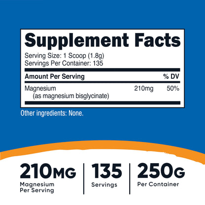 Nutricost Magnesium Bisglycinate Powder (Unflavored, 250g) – Non-GMO, Vegan
