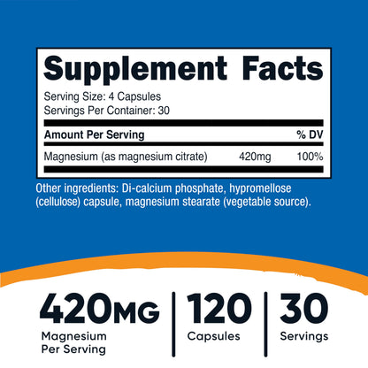 Nutricost Magnesium Citrate 420mg – 120 Veggie Capsules (30 Servings) Gluten Free & Non-GMO – Pack of 2