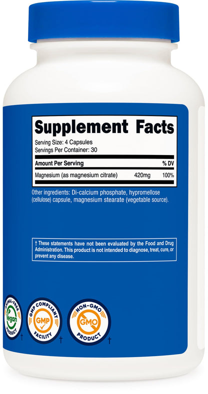 Nutricost Magnesium Citrate 420mg – 120 Veggie Capsules (30 Servings) Gluten Free & Non-GMO – Pack of 2