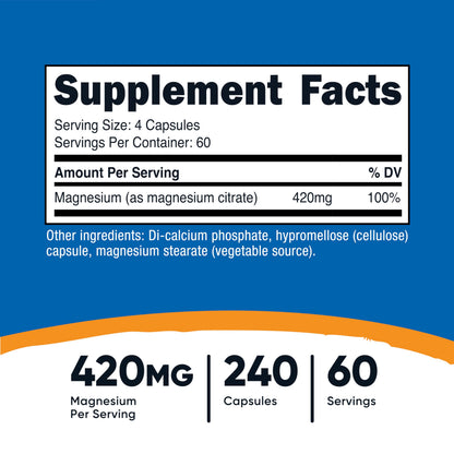 Nutricost Magnesium Citrate 420mg - 240 Veggie Capsules | Gluten Free & Non-GMO