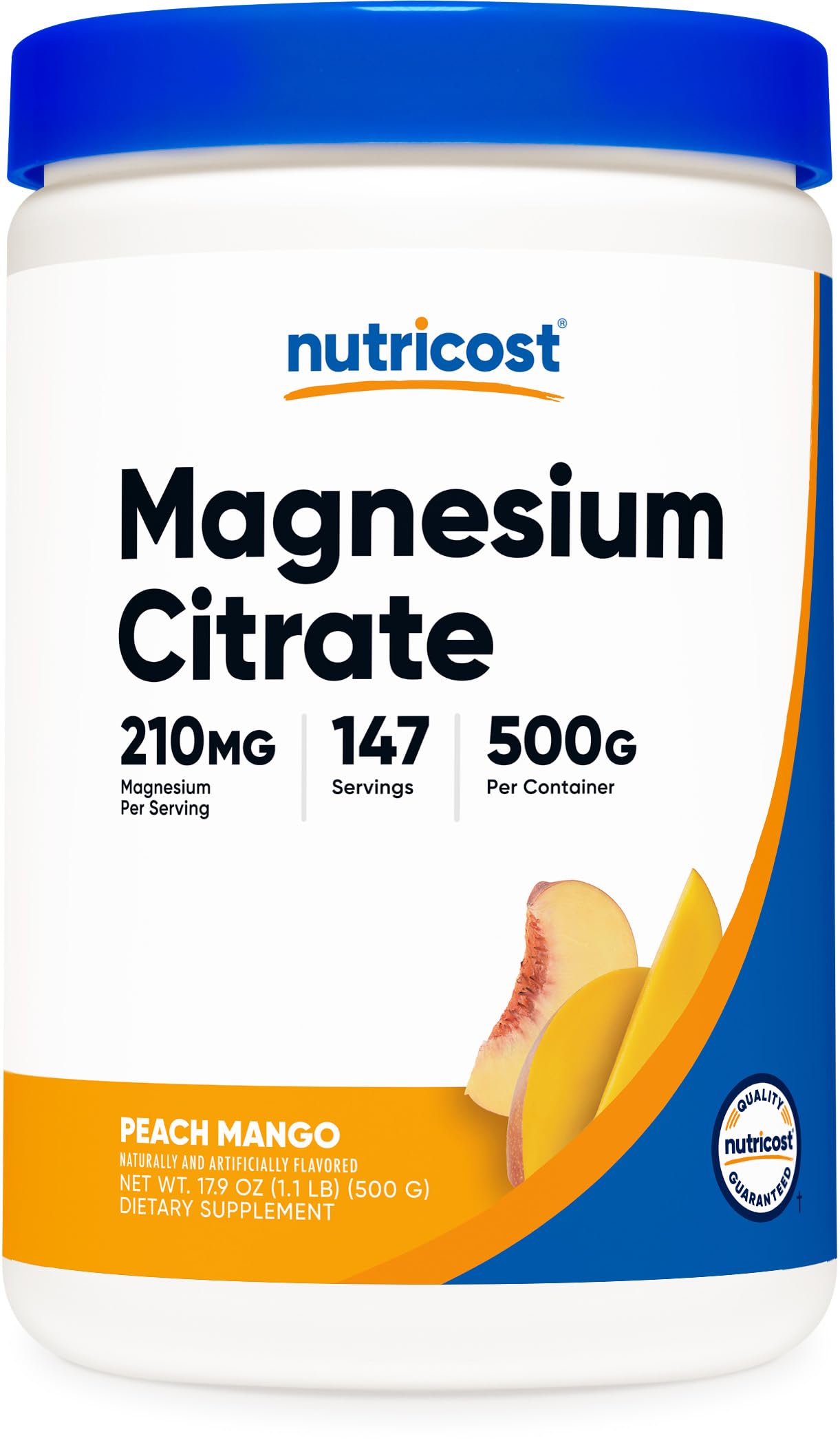 Nutricost Magnesium Citrate Powder Peach Mango 500 Gram – Non-GMO, Gluten Free, Made in USA