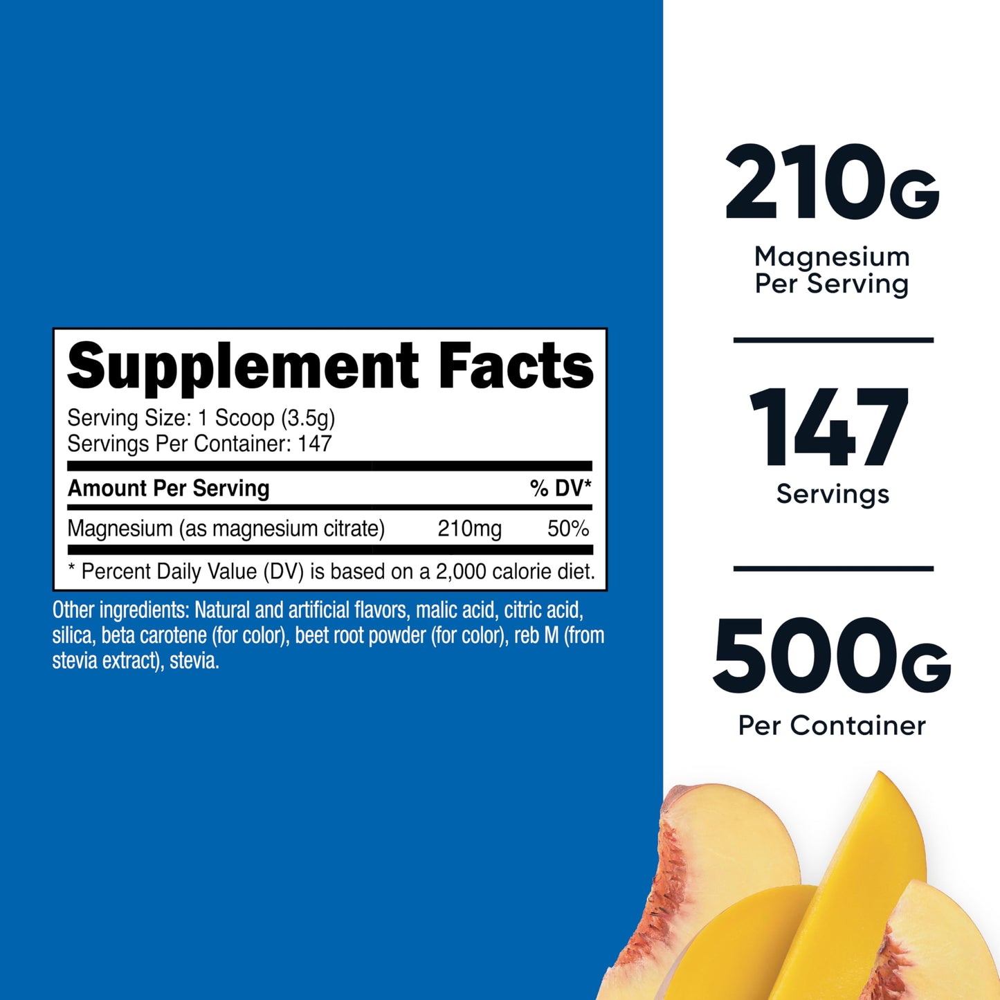 Nutricost Magnesium Citrate Powder Peach Mango 500 Gram – Non-GMO, Gluten Free, Made in USA