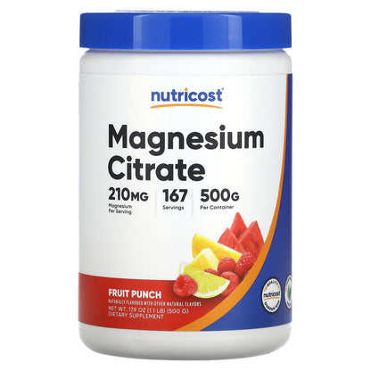 Nutricost Magnesium Citrate Powder Fruit Punch 500 Gram | Non-GMO, Gluten Free