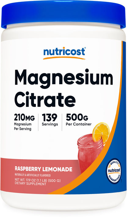 Nutricost Magnesium Citrate Powder Raspberry Lemonade 500g | Non-GMO, Gluten Free, Made in USA