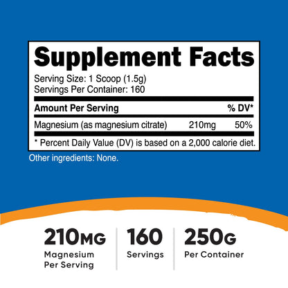 Nutricost Magnesium Citrate Powder (Unflavored, 250 Gram) - 250G, Non-GMO & Gluten Free, Made in USA