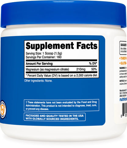 Nutricost Magnesium Citrate Powder (Unflavored, 250 Gram) - 250G, Non-GMO & Gluten Free, Made in USA