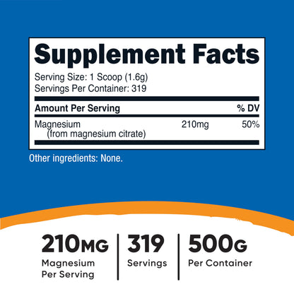 Nutricost Magnesium Citrate Powder (Unflavored, 500 Gram) (Pack of 2)