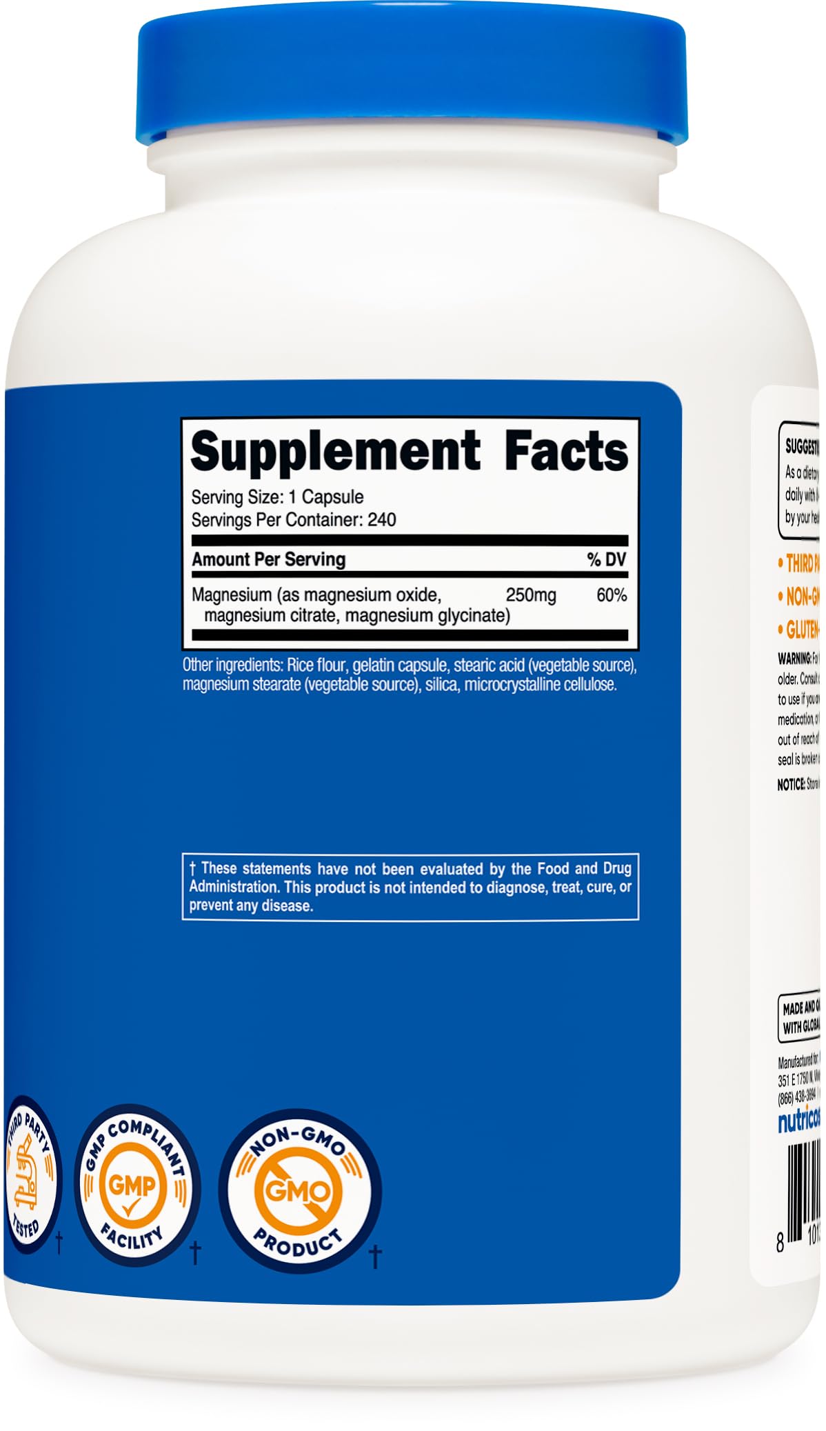 Nutricost Magnesium Complex 250mg, 240 Capsules - Magnesium Oxide, Citrate, and Glycinate - Gluten Free and Non-GMO