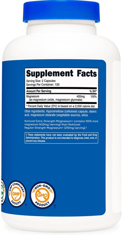 Nutricost Magnesium+ Extra Strength 420mg | 240 Capsules | 120 Servings