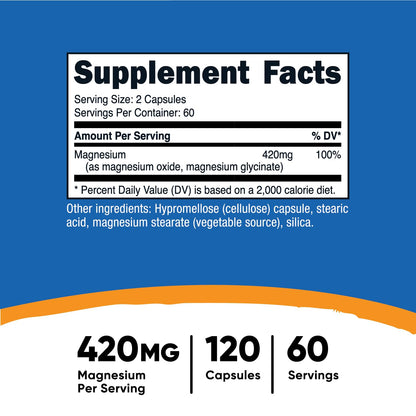 Nutricost Magnesium+ Extra Strength 420mg - 120 Capsules (60 Servings)