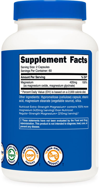 Nutricost Magnesium+ Extra Strength 420mg - 120 Capsules (60 Servings)