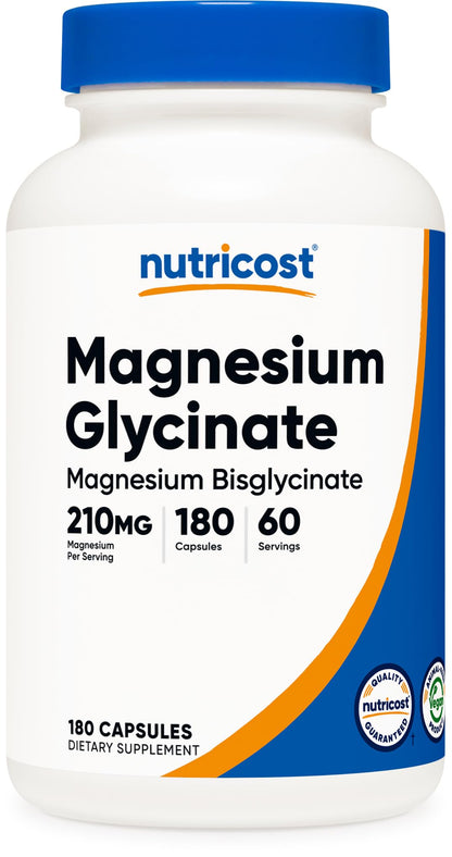Nutricost Magnesium Glycinate Capsules - 180 Capsules, 210 mg per Serving, Gentle Absorption