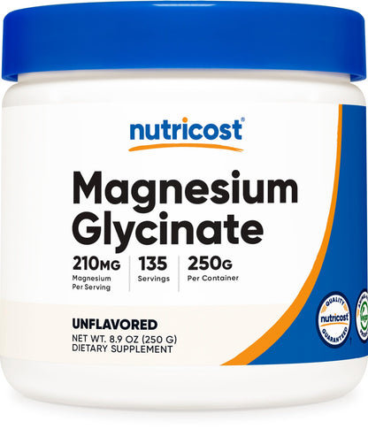 Nutricost Magnesium Glycinate Powder 250g – Unflavored, 210 mg per Serving