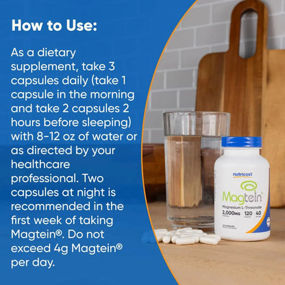 Nutricost Magnesium L-Threonate (Magtein) 2000mg – 120 Capsules – Non-GMO, Gluten Free, Vegetarian Friendly BritishVita | Premium UK Vitamins & Wellness Supplements