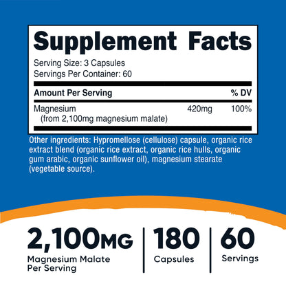 Nutricost Magnesium Malate 2,100mg – 180 Capsules | Vegetarian, Non-GMO, Gluten Free