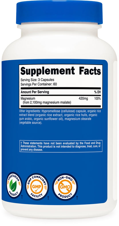 Nutricost Magnesium Malate 2100mg – 180 Capsules (Pack of 2) | Gluten Free, Non-GMO