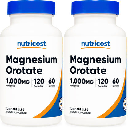 Nutricost Magnesium Orotate Capsules 1000mg – 120 Caps (Pack of 2) | 60 Servings per Bottle | 500mg per Capsule | Non-GMO, Gluten Free