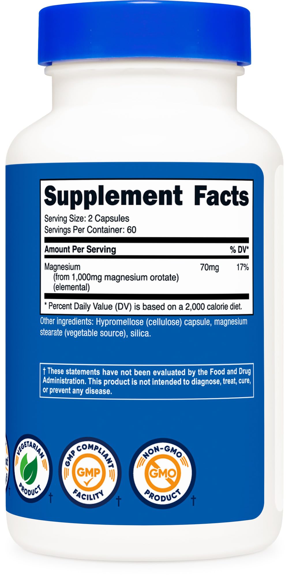 Nutricost Magnesium Orotate Capsules 1000mg – 120 Caps (Pack of 2) | 60 Servings per Bottle | 500mg per Capsule | Non-GMO, Gluten Free