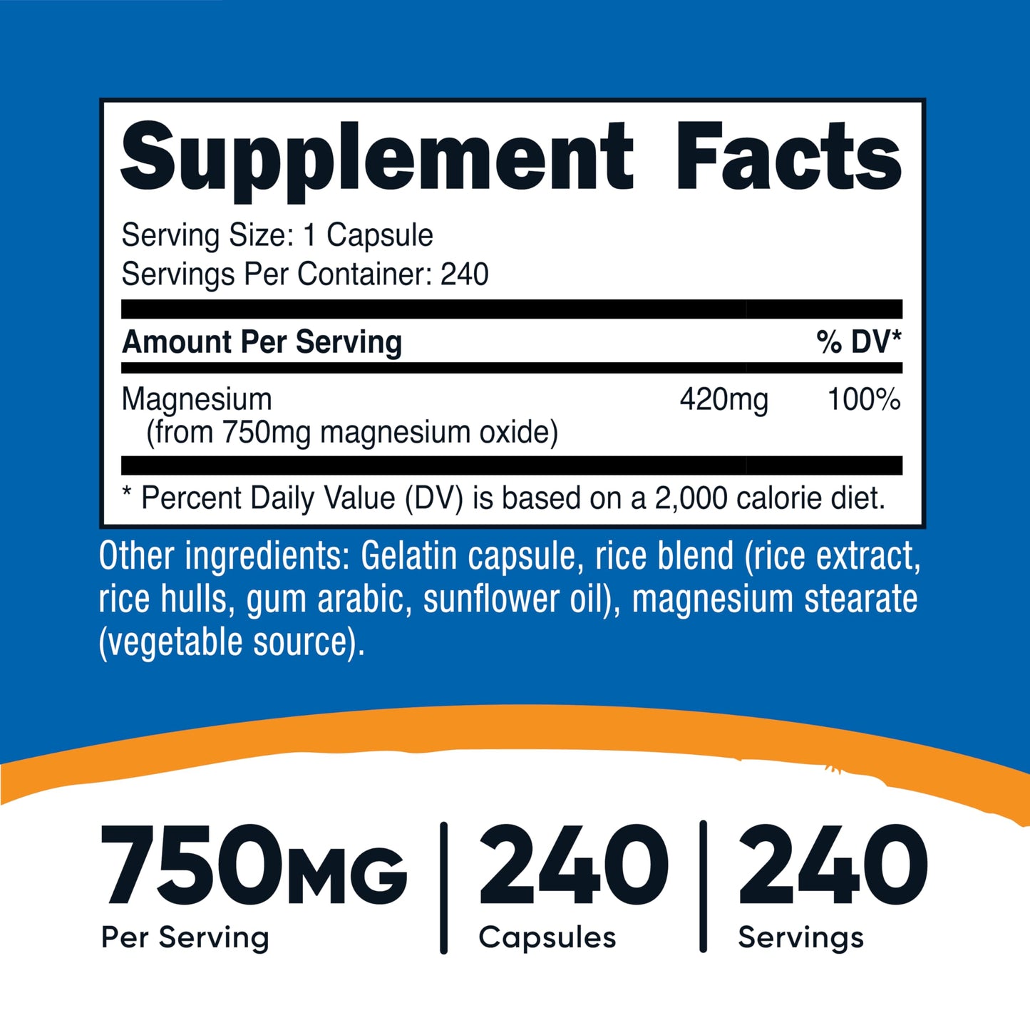 Nutricost Magnesium Oxide 750mg | 420mg Magnesium per Serving | 240 Capsules