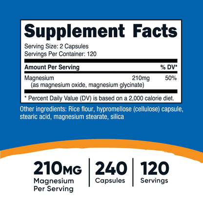 Nutricost Magnesium+ Regular Strength 210mg - 120 Servings | Glycinate & Oxide, Non-GMO, Gluten Free, Vegan