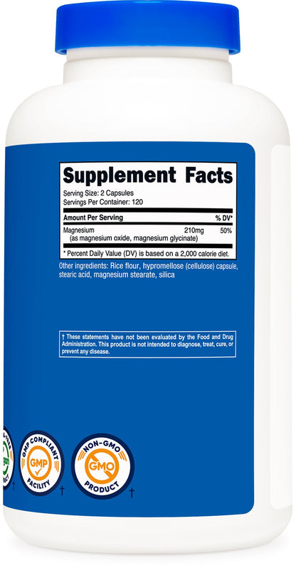 Nutricost Magnesium+ Regular Strength 210mg - 120 Servings | Glycinate & Oxide, Non-GMO, Gluten Free, Vegan