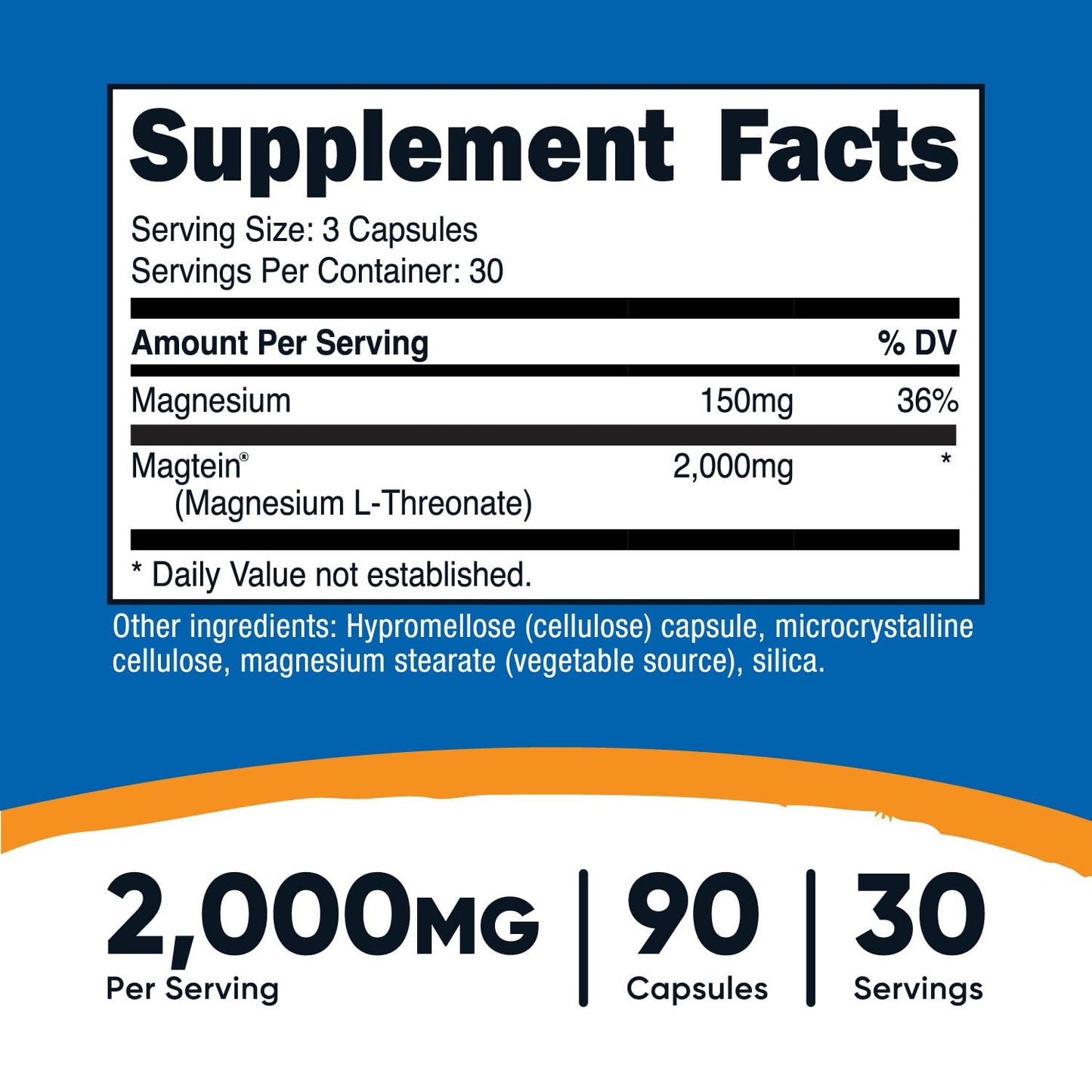 Nutricost Magtein Magnesium L-Threonate 2000mg, 90 Capsules – Gluten Free, Vegetarian