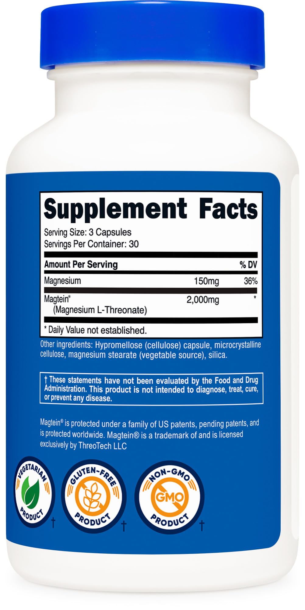 Nutricost Magtein Magnesium L-Threonate 2000mg, 90 Capsules – Gluten Free, Vegetarian