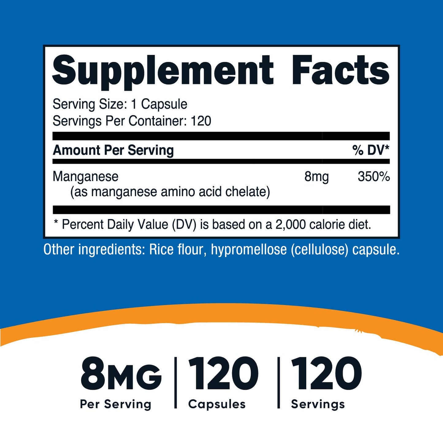 Nutricost Manganese Chelate 8mg - 120 Capsules | Gluten Free, Non-GMO