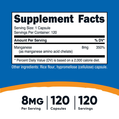Nutricost Manganese Chelate 8mg - 120 Capsules | Gluten Free, Non-GMO