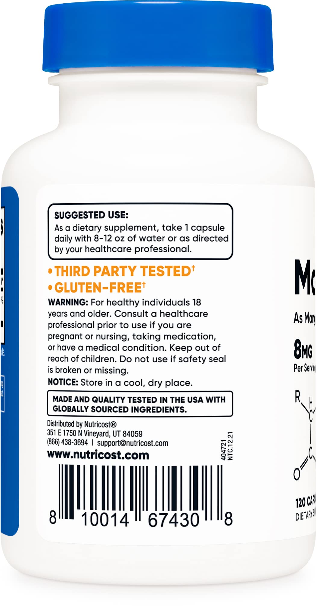 Nutricost Manganese Chelate 8mg - 120 Capsules | Gluten Free, Non-GMO