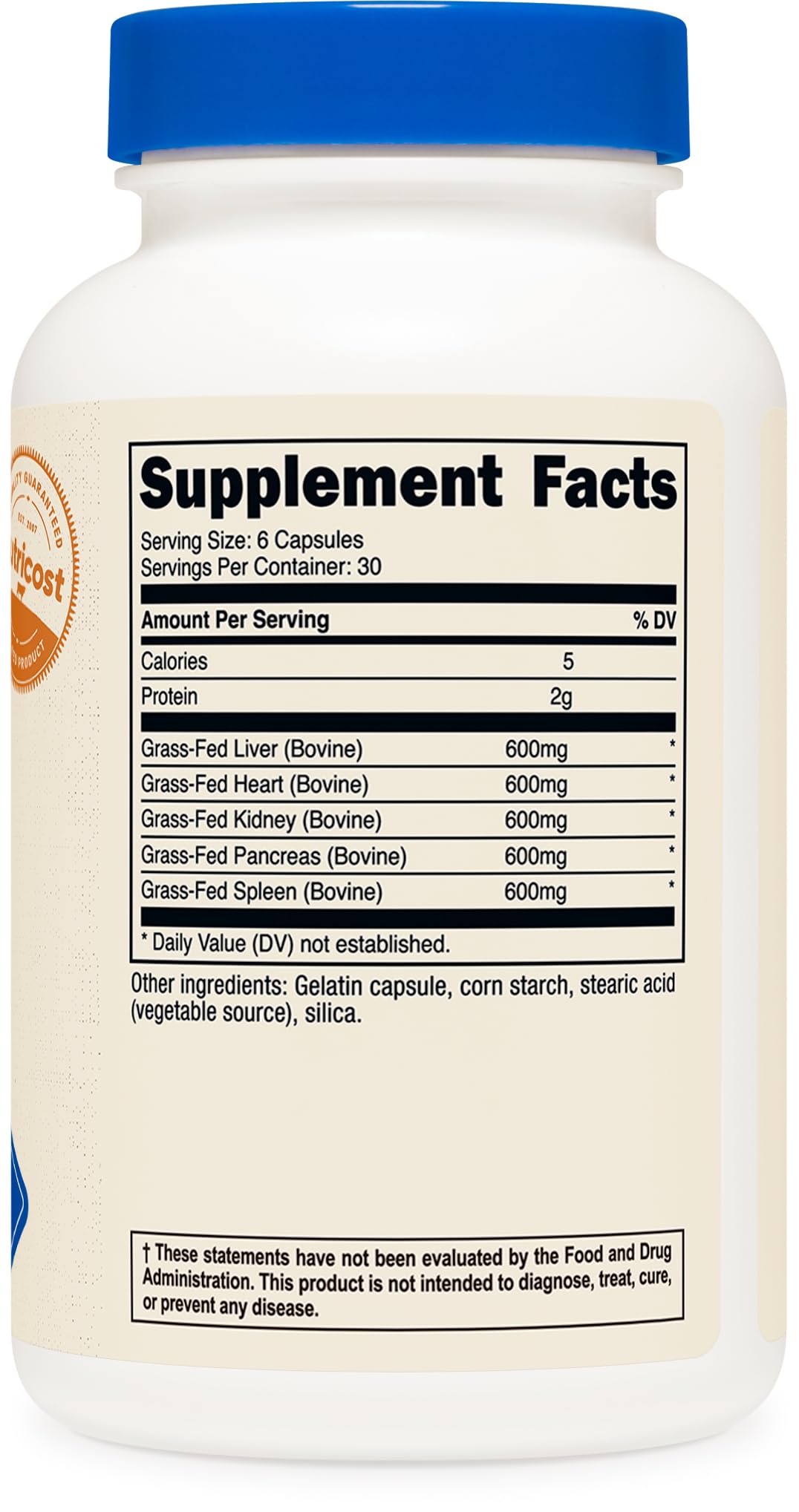 Nutricost Grass Fed Beef Organs Supplement (3,000mg) – 180 Capsules | Desiccated Bovine Organ Complex