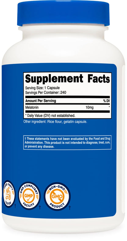 Nutricost Melatonin 10mg 240 Capsules - Non-GMO & Gluten Free