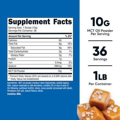 Nutricost Premium MCT Oil Powder Salted Caramel (1 lb) - Keto, Ketosis, Ketogenic Diet