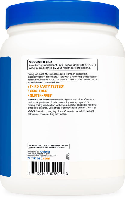 Nutricost MCT Oil Powder 1LB (16oz) - Great for Keto, Ketosis and Ketogenic Diets - Zero Net Carbs, Non-GMO + Gluten Free (Medium Chain Triglyceride)