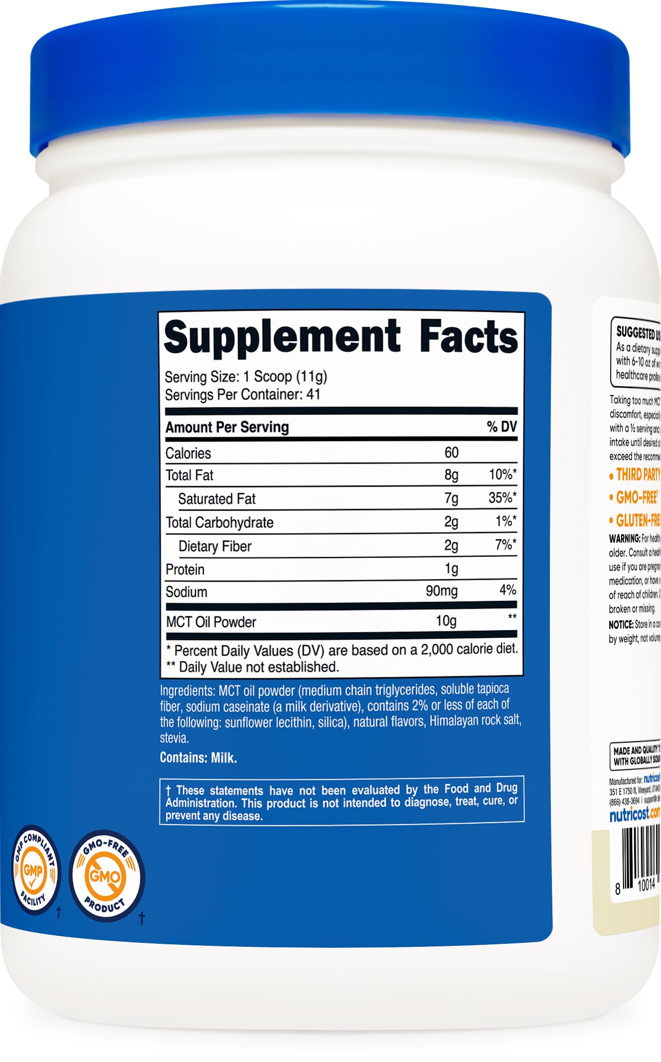 Nutricost Premium MCT Oil Powder Vanilla – 1LB | Keto, Zero Net Carbs, Non-GMO