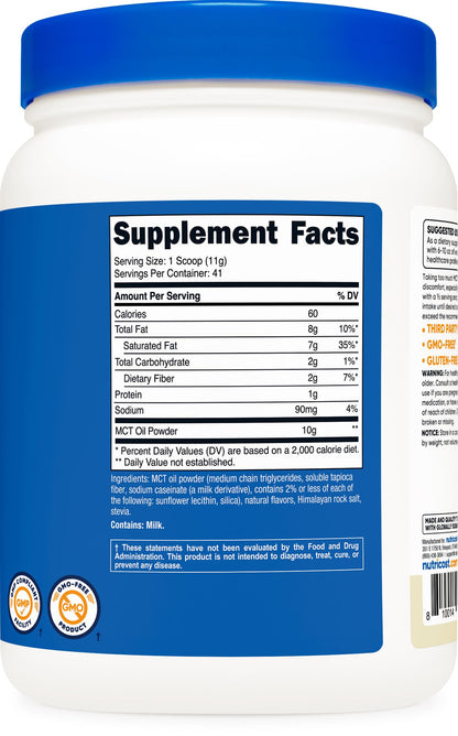 Nutricost Premium MCT Oil Powder Vanilla – 1LB | Keto, Zero Net Carbs, Non-GMO