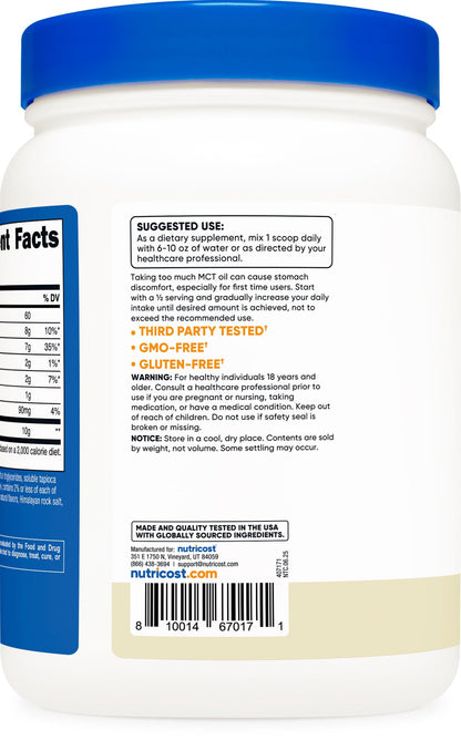 Nutricost Premium MCT Oil Powder Vanilla – 1LB | Keto, Zero Net Carbs, Non-GMO