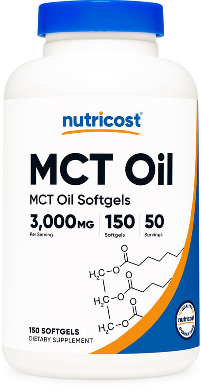 Nutricost MCT Oil Softgels 1000mg, 150 Softgels (3,000mg Serv) – Great for Keto, Ketosis and Ketogenic Diets