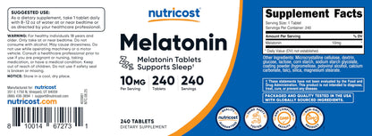 Nutricost Melatonin 10mg – 240 Tablets | Non-GMO, Gluten Free