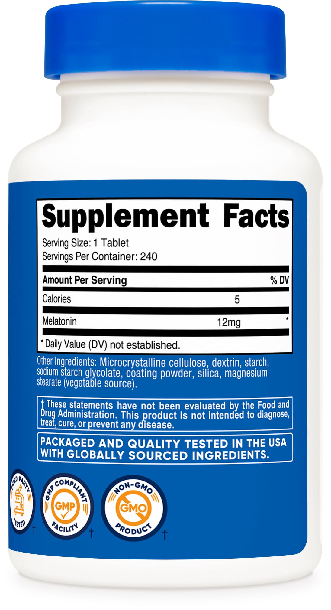 Nutricost Melatonin 12mg - 240 Tablets | Sleep Support | Non-GMO, Gluten Free