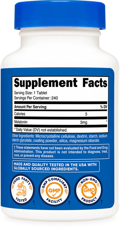 Nutricost Melatonin 3mg, 240 Tablets - Non-GMO, Gluten Free