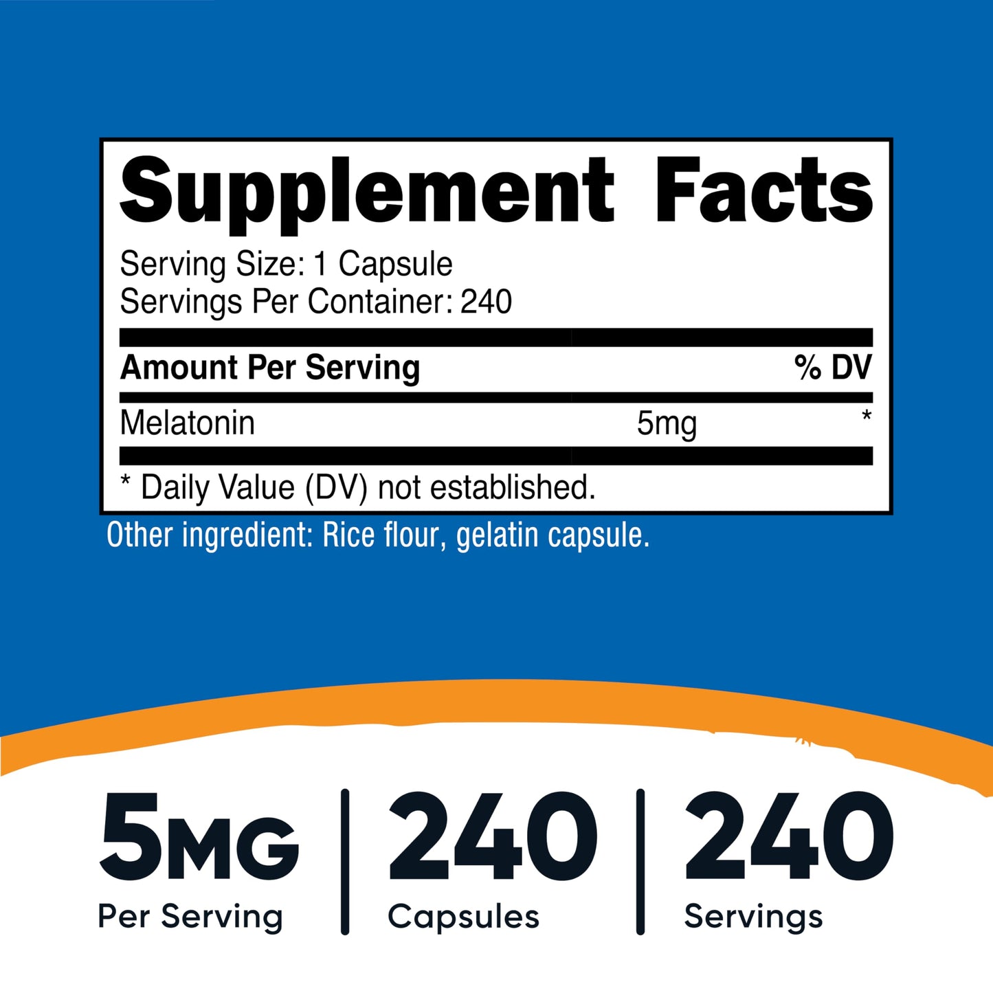 Nutricost Melatonin 5mg – 240 Capsules | 5mg Per Serving, Non-GMO, Gluten Free