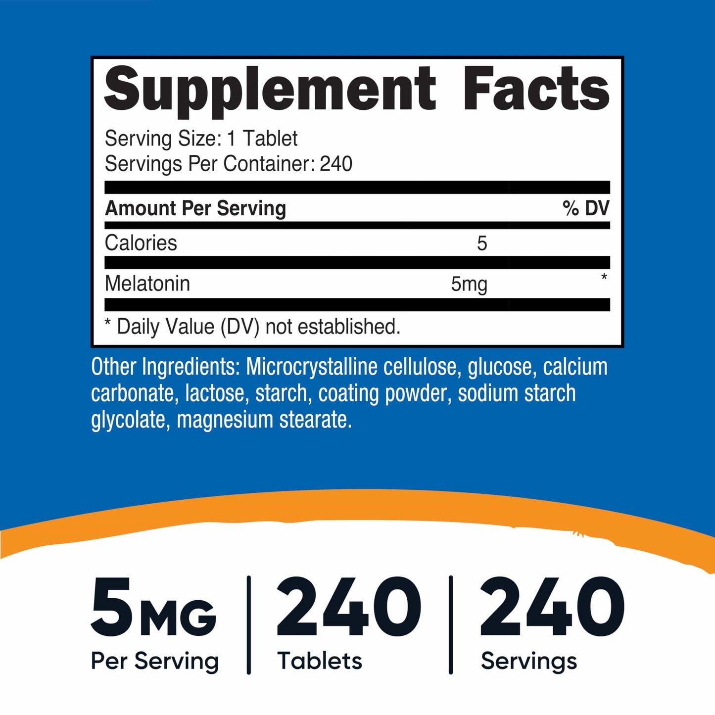 Nutricost Melatonin 5mg - 240 Tablets | Non-GMO, Gluten Free