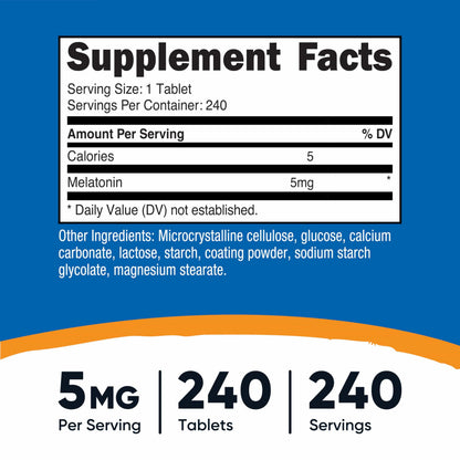 Nutricost Melatonin 5mg - 240 Tablets | Non-GMO, Gluten Free