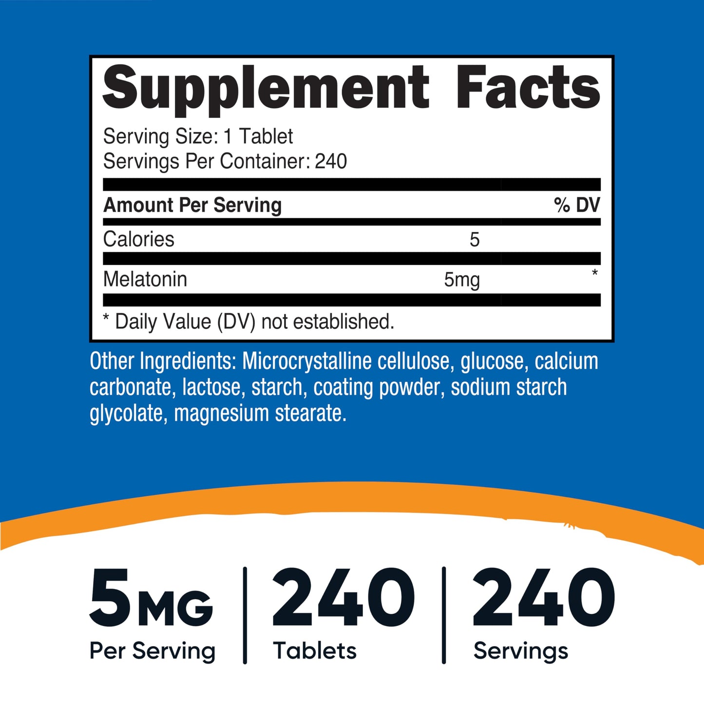Nutricost Melatonin 5mg - 240 Tablets (Pack of 2) | Non-GMO, Gluten Free