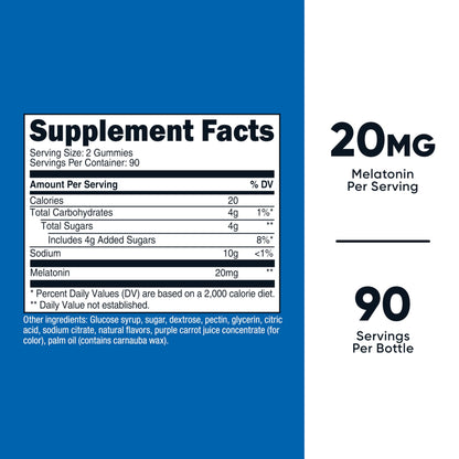 Nutricost Melatonin Gummies 20mg per Serving (180 Strawberry Flavored Gummies) - Gluten-Free